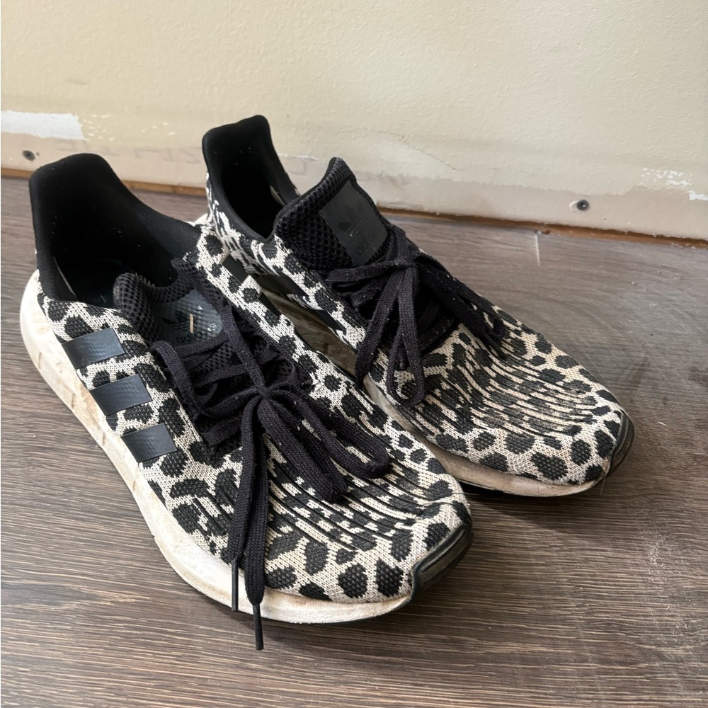 adidas Women's Black & Cream Leopard Knit Sneakers